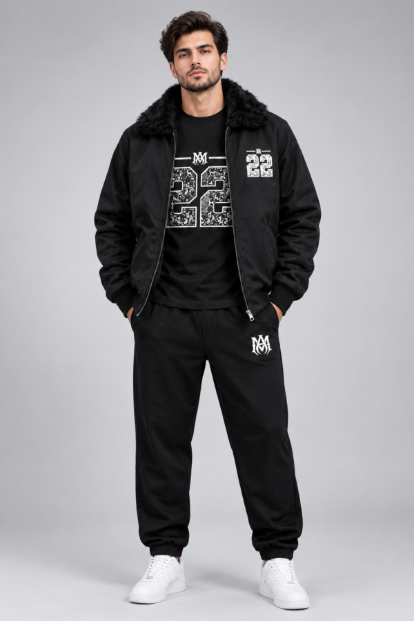 Men’s Black 3-Piece Tracksuit Set with  Jacket and Graphic T-Shirt